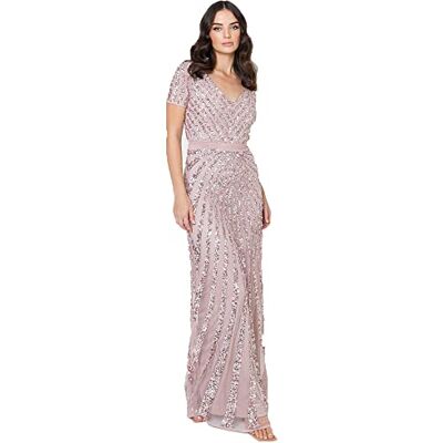 Maya Deluxe Damen Maxi Womens Ladies Embellished Sequin Dress Long Short Sleeve V Neck High Empire Waist Cut Shiny Prom Weddin Brautjungfernkleid, Frosted Pink, 42 EU Maya Deluxe Damen Maxi Womens Ladies Embellished Sequin Dress Long Short Sleeve V Neck High Empire Waist Cut Shiny Prom Weddin Brautjungfernkleid, Frosted Pink, 42 EU