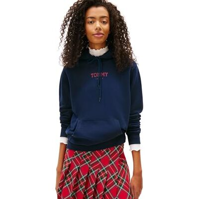 Tommy Jeans Damen Hoodie Regular Fit mit Bauchtasche, Blau (Dark Night Navy), M Tommy Jeans Damen Hoodie Regular Fit mit Bauchtasche, Blau (Dark Night Navy), M