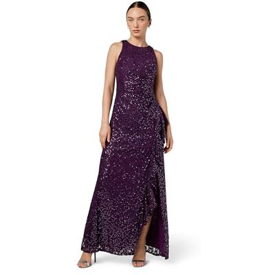 Alex Evenings Damen Langes, Ärmelloses Kleid für die Brautmutter mit Kaskadenrüschen und Schlitz Vorne (Zierliche und Normale Größen) Brautmutterkleid, Pflaume, 44 Alex Evenings Damen Langes, Ärmelloses Kleid für die Brautmutter mit Kaskadenrüschen und Schlitz Vorne (Zierliche und Normale Größen) Brautmutterkleid, Pflaume, 44