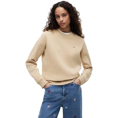 Tommy Jeans Damen Pullover Crew Neck Rundhalsausschnitt, Beige (Gentle Gold), M Tommy Jeans Damen Pullover Crew Neck Rundhalsausschnitt, Beige (Gentle Gold), M