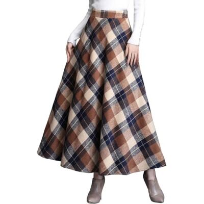 ebossy Bossy Damen Vintage High Waist Wool Blend A-Line Long Maxi Rock mit Tasche Beige Mittel ebossy Bossy Damen Vintage High Waist Wool Blend A-Line Long Maxi Rock mit Tasche Beige Mittel