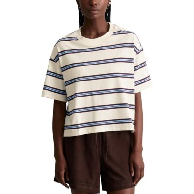 Marc O' Polo Marc OߴPolo Denim Damen T-Shirt aus Bio-Baumwolle gestreift, Weiß (Offwhite Multi 01), M Marc O' Polo Marc OߴPolo Denim Damen T-Shirt aus Bio-Baumwolle gestreift, Weiß (Offwhite Multi 01), M