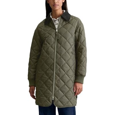 Marc O' Polo Marc OߴPolo Denim Damen Steppmantel mit Cord-Kentkragen Relaxed Fit, Grün (Pineneedle), L Marc O' Polo Marc OߴPolo Denim Damen Steppmantel mit Cord-Kentkragen Relaxed Fit, Grün (Pineneedle), L