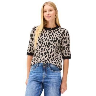Street One Studio Kurzarm Pullover mit Rundhals und Leo-Muster Black 44 Street One Studio Kurzarm Pullover mit Rundhals und Leo-Muster Black 44