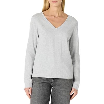 Amazon Damen Langärmliges Regular-Fit-T-Shirt Aus 100% Baumwolle, Hellgrau Meliert, XL Amazon Damen Langärmliges Regular-Fit-T-Shirt Aus 100% Baumwolle, Hellgrau Meliert, XL