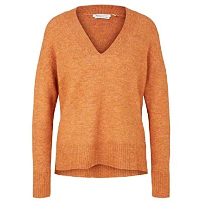 TOM TAILOR Denim Damen Basic Pullover mit V-Ausschnitt 1033309, 30345 Rusty Amber Melange, S TOM TAILOR Denim Damen Basic Pullover mit V-Ausschnitt 1033309, 30345 Rusty Amber Melange, S