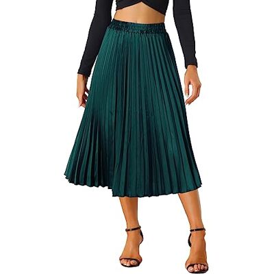 Allegra K Damen Hohe Taille A-Linie Elastisch Plissee Metallisch Party Faltenrock Maxirock Rock Grün M Allegra K Damen Hohe Taille A-Linie Elastisch Plissee Metallisch Party Faltenrock Maxirock Rock Grün M