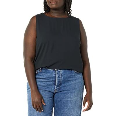 Amazon Damen-Tanktop, reguläre Passform, ärmellos, Lagenmuster, Rundhalsausschnitt, Schwarz, Größe M Amazon Damen-Tanktop, reguläre Passform, ärmellos, Lagenmuster, Rundhalsausschnitt, Schwarz, Größe M