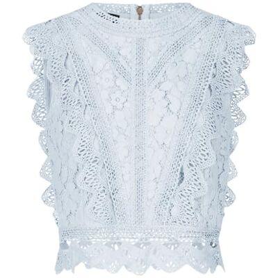 Apart Damen Spitzentop, ärmellose Bluse, Rundhalsausschnitt florales Spitzenhemd, Wellensaum Partykleidung, schickes Sommeroberteil, Reißverschluss Rücken Abendbluse Apart Damen Spitzentop, ärmellose Bluse, Rundhalsausschnitt florales Spitzenhemd, Wellensaum Partykleidung, schickes Sommeroberteil, Reißverschluss Rücken Abendbluse