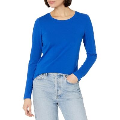 Amazon Damen Langärmeliges T-Shirt mit Rundhalsausschnitt (erhältlich in Übergröße), reguläre Passform, Hellblau, Größe S Amazon Damen Langärmeliges T-Shirt mit Rundhalsausschnitt (erhältlich in Übergröße), reguläre Passform, Hellblau, Größe S