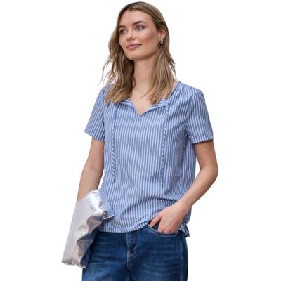 Street One Kurzarm Bluse mit Split Neck und Streifen original Blue 44 Street One Kurzarm Bluse mit Split Neck und Streifen original Blue 44