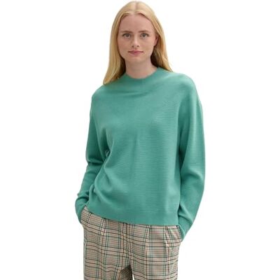 TOM TAILOR Denim Damen Strickpullover mit Stehkragen, 34206 Dark Pacific Teal, L TOM TAILOR Denim Damen Strickpullover mit Stehkragen, 34206 Dark Pacific Teal, L