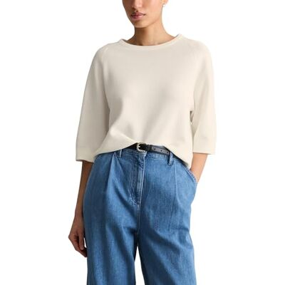 Marc O' Polo Marc OߴPolo Denim Damen Pullover mit Rundhalsausschnitt Relaxed Fit, Weiß (Silky White), XXS Marc O' Polo Marc OߴPolo Denim Damen Pullover mit Rundhalsausschnitt Relaxed Fit, Weiß (Silky White), XXS