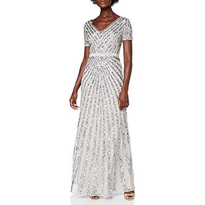 Maya Deluxe Damen Abendkleid Pailletten Maxi Abendkleid Elegant für Hochzeit V-ausschnitt A-linien-schnitt Bridesmaid Dress, Grau, 44 EU Maya Deluxe Damen Abendkleid Pailletten Maxi Abendkleid Elegant für Hochzeit V-ausschnitt A-linien-schnitt Bridesmaid Dress, Grau, 44 EU