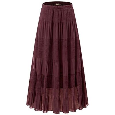 NASHALYLY Damen Chiffon Elastische Hohe Taille Plissee A-Linie Ausgestellt Maxi Röcke, Wein, Klein NASHALYLY Damen Chiffon Elastische Hohe Taille Plissee A-Linie Ausgestellt Maxi Röcke, Wein, Klein