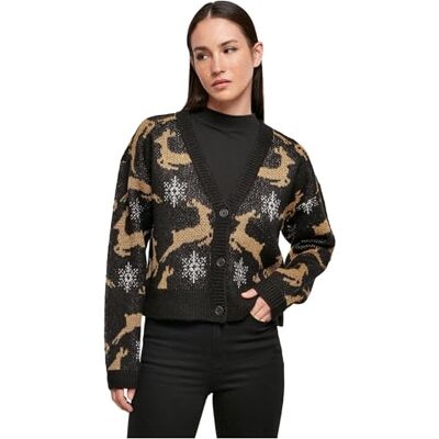 Urban Classics Damen Strickjacke Ladies Short Oversized Christmas Cardigan Black/Gold XL Urban Classics Damen Strickjacke Ladies Short Oversized Christmas Cardigan Black/Gold XL