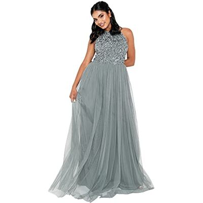 Maya Deluxe Damen Misty Green Versierd Houder Hals Maxi Jurk Brautjungfernkleid, Misty Green, EU 54(UK 26) Maya Deluxe Damen Misty Green Versierd Houder Hals Maxi Jurk Brautjungfernkleid, Misty Green, EU 54(UK 26)