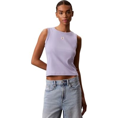 Calvin Damen Tank Top Woven Label Cotton Rib mit Logo, Violett (Cosmic Sky), XXS Calvin Damen Tank Top Woven Label Cotton Rib mit Logo, Violett (Cosmic Sky), XXS