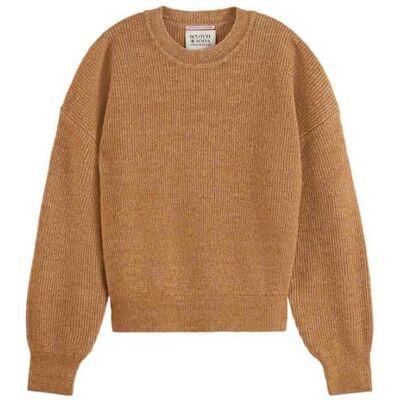 Scotch & Soda Damen Core Fuzzy Crew Neck Pullover Sweater, Tobacco Melange 210, L Scotch & Soda Damen Core Fuzzy Crew Neck Pullover Sweater, Tobacco Melange 210, L