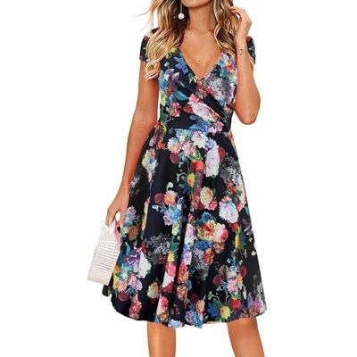 oxiuly Damen Casual Kleider Criss-Cross V-Ausschnitt Floral Flare Midi Sommerkleid OX233, Schwarz, X-Groß oxiuly Damen Casual Kleider Criss-Cross V-Ausschnitt Floral Flare Midi Sommerkleid OX233, Schwarz, X-Groß