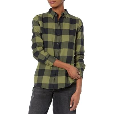 Amazon Damen Flanellhemd, normale Passform, langärmelig, leicht, kariert, Schwarz, Olivgrün, Büffelkaro, XX-Large Amazon Damen Flanellhemd, normale Passform, langärmelig, leicht, kariert, Schwarz, Olivgrün, Büffelkaro, XX-Large