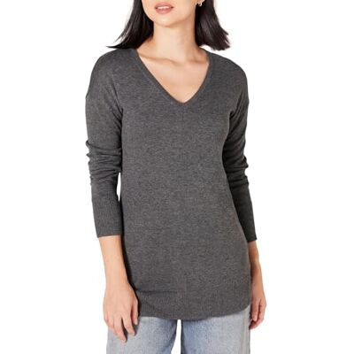 Amazon Damen Leichter Tunika-Pullover Mit Langen Ärmeln Und V-Ausschnitt (Erhältlich In Übergröße), Dunkelgrau Meliert, XXL Amazon Damen Leichter Tunika-Pullover Mit Langen Ärmeln Und V-Ausschnitt (Erhältlich In Übergröße), Dunkelgrau Meliert, XXL