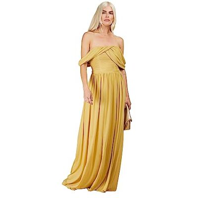 Little Mistress Damen Bardot Maxi Brautjungfernkleid, Gelber Stein, 38 Little Mistress Damen Bardot Maxi Brautjungfernkleid, Gelber Stein, 38