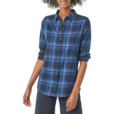 Amazon Damen Regular-Fit Leichtes Kariertes Langarm-Flanellhemd, Marineblau Schottenkaros Chelsea, M Amazon Damen Regular-Fit Leichtes Kariertes Langarm-Flanellhemd, Marineblau Schottenkaros Chelsea, M