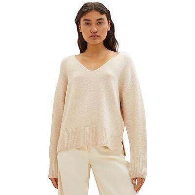 TOM TAILOR Denim Damen 1038392 Basic Pullover mit V-Ausschnitt, 33803-dusty Sand Beige Melange, XL TOM TAILOR Denim Damen 1038392 Basic Pullover mit V-Ausschnitt, 33803-dusty Sand Beige Melange, XL