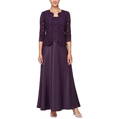 Alex Evenings Damen Zweiteiliges Brautmutter mit Spitzenjacke Kleid für besondere Anlässe, Aubergine, 40 (2er Pack) Alex Evenings Damen Zweiteiliges Brautmutter mit Spitzenjacke Kleid für besondere Anlässe, Aubergine, 40 (2er Pack)
