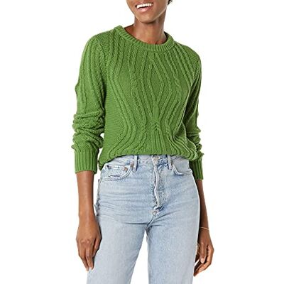 Amazon Damen Pullover mit Rundhalsausschnitt und Zopfmuster aus 100 % Baumwolle, Grün, M Amazon Damen Pullover mit Rundhalsausschnitt und Zopfmuster aus 100 % Baumwolle, Grün, M
