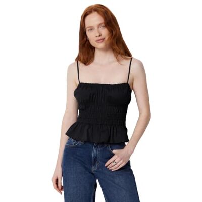 Amazon Damen Gesmoktes Tanktop aus Baumwoll-Stretch-Popeline, Schwarz, XXL Amazon Damen Gesmoktes Tanktop aus Baumwoll-Stretch-Popeline, Schwarz, XXL