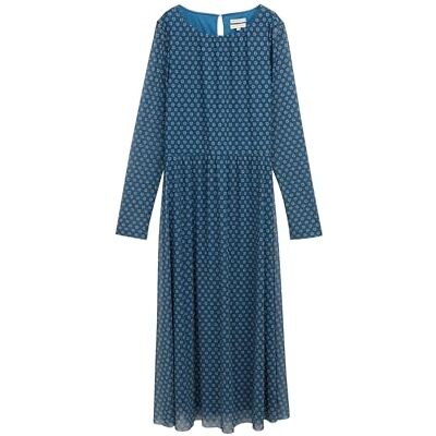 TOM TAILOR Damen 1047637 Midi-Meshkleid mit Muster, 38407-Teal Geometric Minimal Design, 40 TOM TAILOR Damen 1047637 Midi-Meshkleid mit Muster, 38407-Teal Geometric Minimal Design, 40