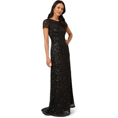 Adrianna Papell Kurzärmeliges Damenkleid mit Pailletten, Schwarz, 48 Adrianna Papell Kurzärmeliges Damenkleid mit Pailletten, Schwarz, 48