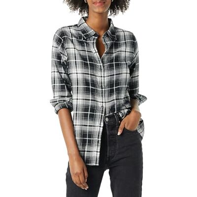 Amazon Damen Flanellhemd, Klassische Passform, langärmelig, leicht, kariert, Schwarz/Weiß, großes Plaid, Größe M Amazon Damen Flanellhemd, Klassische Passform, langärmelig, leicht, kariert, Schwarz/Weiß, großes Plaid, Größe M