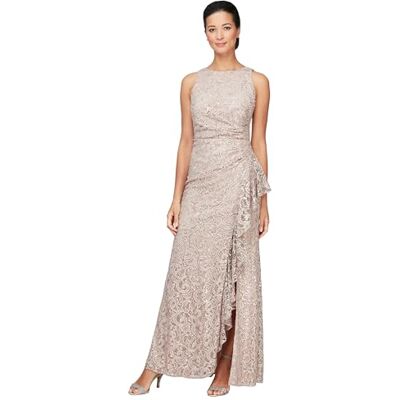 Alex Evenings Damen Langes, Ärmelloses Kleid für die Brautmutter mit Kaskadenrüschen und Schlitz Vorne (Zierliche und Normale Größen) Brautmutterkleid, Buff, 42 Alex Evenings Damen Langes, Ärmelloses Kleid für die Brautmutter mit Kaskadenrüschen und Schlitz Vorne (Zierliche und Normale Größen) Brautmutterkleid, Buff, 42