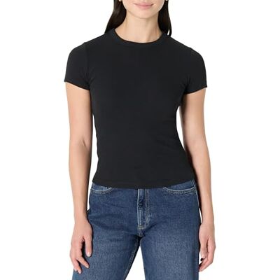 Amazon Damen Rippshirt Slim-Fit mit Stretch und Kurzarm, Schwarz, XXL Amazon Damen Rippshirt Slim-Fit mit Stretch und Kurzarm, Schwarz, XXL