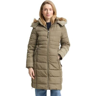 TOM TAILOR Damen 1047533 Puffer-Mantel Mit Abnehmbarer Kapuze, 10678 Smoke Olive, L EU TOM TAILOR Damen 1047533 Puffer-Mantel Mit Abnehmbarer Kapuze, 10678 Smoke Olive, L EU