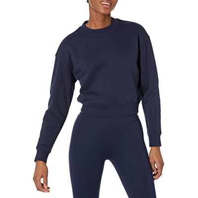 Amazon Damen Bauchfreies Sweatshirt mit überschnittenen Schultern (in Übergröße erhältlich), Marineblau, L Amazon Damen Bauchfreies Sweatshirt mit überschnittenen Schultern (in Übergröße erhältlich), Marineblau, L