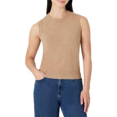 Amazon Damen Strick-Tanktop mit Rundhalsausschnitt aus Viskose-Mischgarn, Camel Heather, S Amazon Damen Strick-Tanktop mit Rundhalsausschnitt aus Viskose-Mischgarn, Camel Heather, S