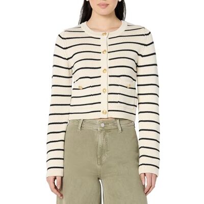The Drop Bloom Gold Button Nautical Cardigan Strickjacken, Whisper White/Black, 3XL Große Größen The Drop Bloom Gold Button Nautical Cardigan Strickjacken, Whisper White/Black, 3XL Große Größen