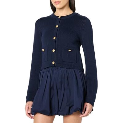 The Drop Damen Bloom Gold Button Nautical Cardigan, Maritim Navy, L The Drop Damen Bloom Gold Button Nautical Cardigan, Maritim Navy, L