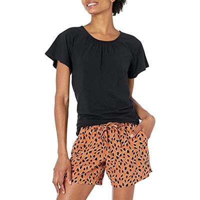 Amazon Damen-T-Shirt, Klassische Passform, Cape-Ärmel, offener Rundhalsausschnitt, Schwarz, Größe XXL Amazon Damen-T-Shirt, Klassische Passform, Cape-Ärmel, offener Rundhalsausschnitt, Schwarz, Größe XXL
