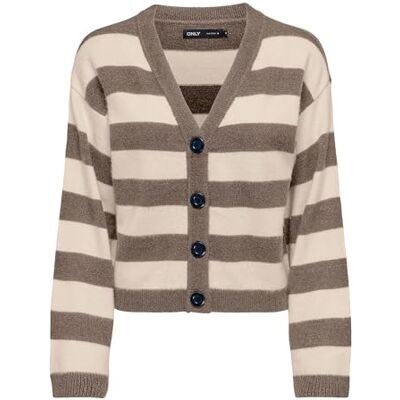 ONLY Damen Strickjacke Onlkatia Ls Stripe V-Neck Cardi Cc KNT, Walnut/Stripes:Melange/Whitecap Gray, L ONLY Damen Strickjacke Onlkatia Ls Stripe V-Neck Cardi Cc KNT, Walnut/Stripes:Melange/Whitecap Gray, L