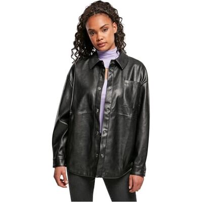 Urban Classics Damen Hemd Ladies Faux Leather Overshirt Black S Urban Classics Damen Hemd Ladies Faux Leather Overshirt Black S
