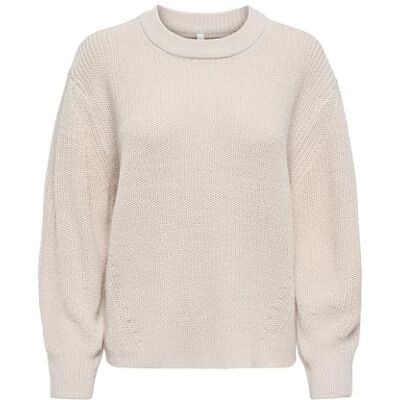 ONLY Damen Onlmilouz Ls Rib Pullover KNT Nca, Moonbeam, M ONLY Damen Onlmilouz Ls Rib Pullover KNT Nca, Moonbeam, M