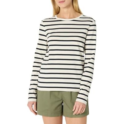 Amazon Damen Langärmliges Regular-Fit-T-Shirt Aus 100% Baumwolle, Eierschalenweiß Schwarz Seefahrer Streifen, XL Amazon Damen Langärmliges Regular-Fit-T-Shirt Aus 100% Baumwolle, Eierschalenweiß Schwarz Seefahrer Streifen, XL