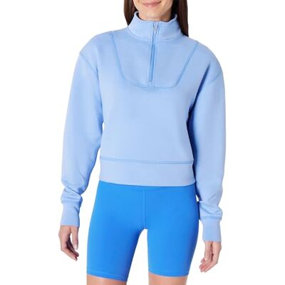 Amazon Damen Atmungsaktiver Pullover mit Halbreißverschluss, Oversized-Fit, Kornblumenblau, M Amazon Damen Atmungsaktiver Pullover mit Halbreißverschluss, Oversized-Fit, Kornblumenblau, M
