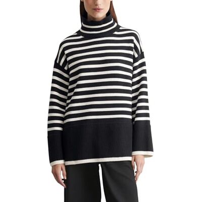 Marc O' Polo Damen Strickpullover Oversize Fit gestreift, Mehrfarbig (Striped/Deep Night Blue), M Marc O' Polo Damen Strickpullover Oversize Fit gestreift, Mehrfarbig (Striped/Deep Night Blue), M