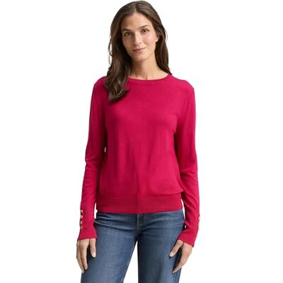 TOM TAILOR Damen 1049125 Strickpullover Mit Knopf-Details, 38999 Dark Pink, S EU TOM TAILOR Damen 1049125 Strickpullover Mit Knopf-Details, 38999 Dark Pink, S EU